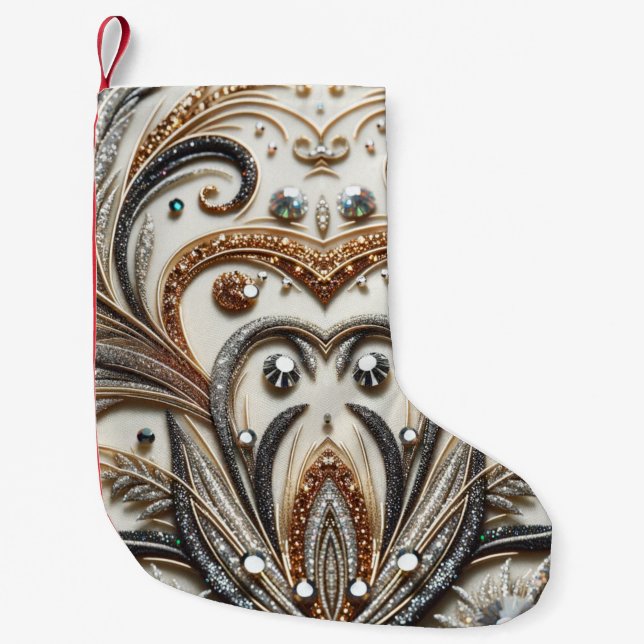 Glamorous Baroque with Glitter & Gemstones  Small Christmas Stocking (Front)