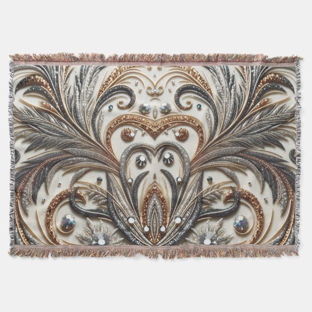 Glamorous Baroque with Glitter & Gemstones Throw Blanket (Front)