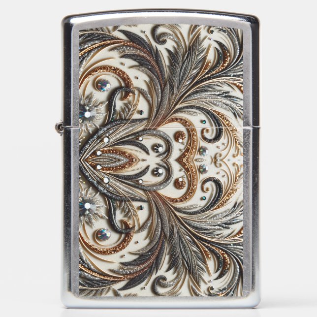 Glamorous Baroque with Glitter & Gemstones Zippo Lighter (Front)