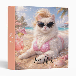 Glamorous Beach Cat with Sunglasses 3 Ring Binder