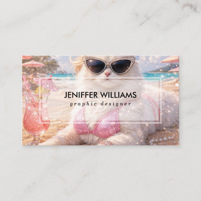 Glamorous Beach Cat with Sunglasses                Business Card (Front)