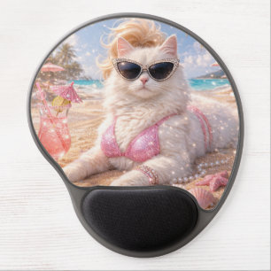 Glamorous Beach Cat with Sunglasses Gel Mouse Pad