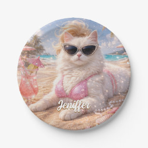 Glamorous Beach Cat with Sunglasses Paper Plates