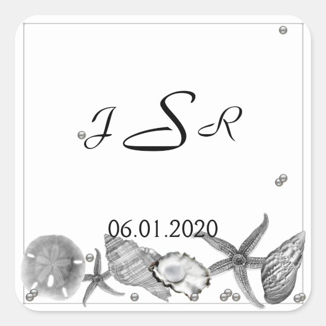 Glamorous Beach in Silver Monogram Sticker (Front)