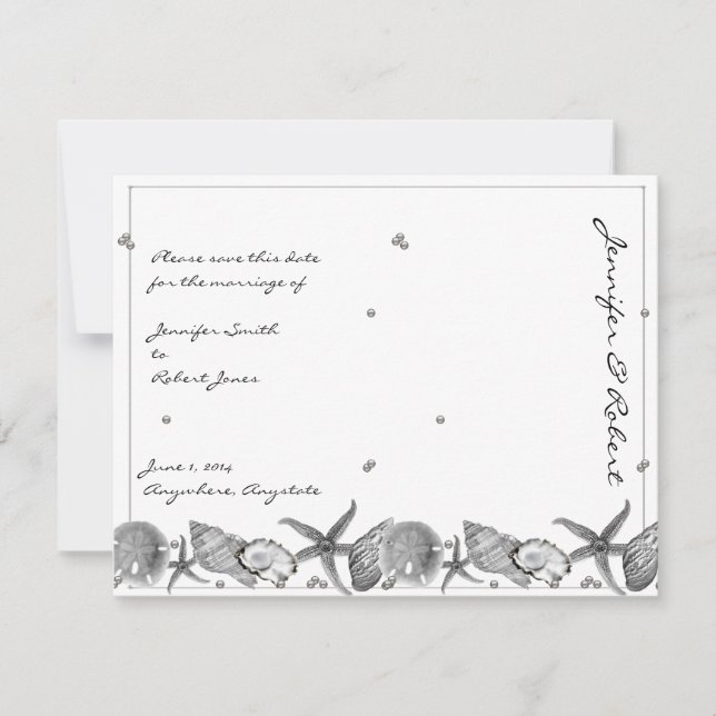 Glamorous Beach in Silver Save the Date Card (Front)