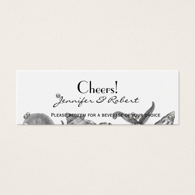 Glamorous Beach in Silver Wedding Drink Tickets (Front)