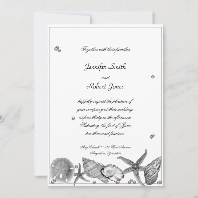 Glamorous Beach in Silver Wedding Invitation (Front)