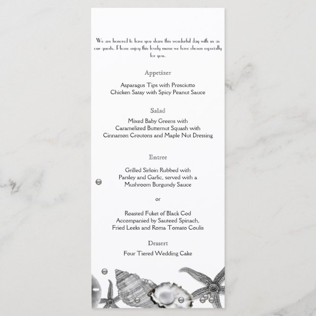 Glamorous Beach in Silver Wedding Menu (Front)