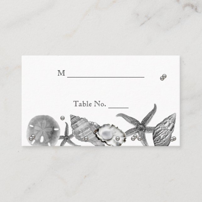 Glamorous Beach in Silver Wedding Place Cards (Front)