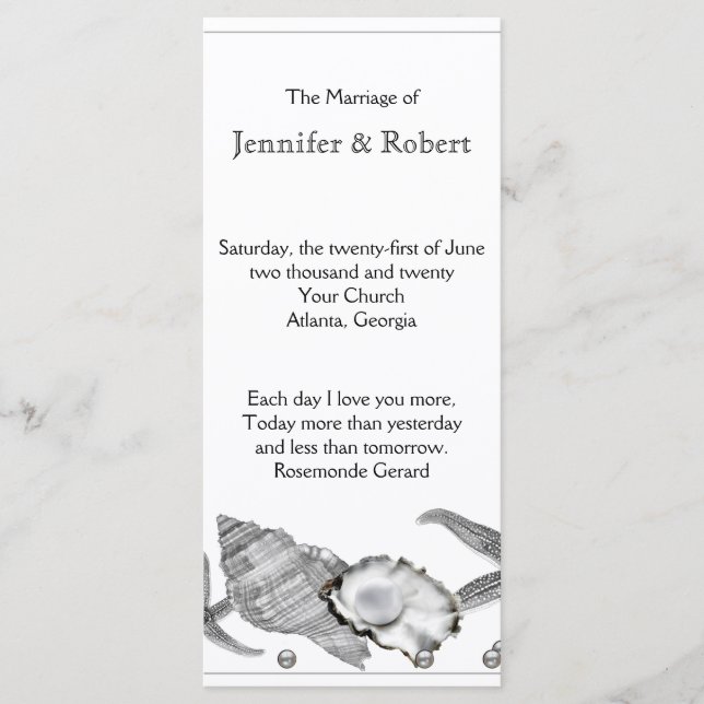 Glamorous Beach in Silver Wedding Program (Front)