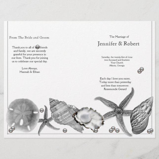 Glamorous Beach in Silver Wedding Program (Front)