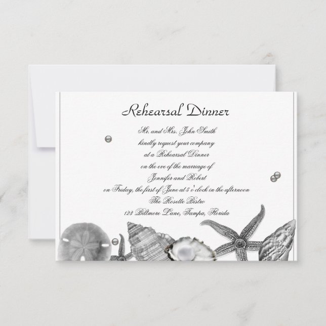 Glamorous Beach in Silver Wedding Rehearsal Invitation (Front)