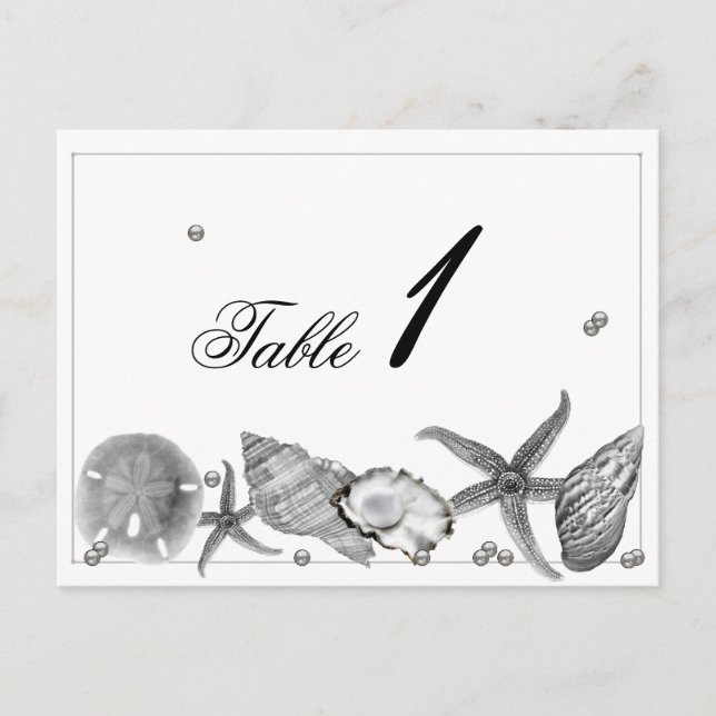 Glamorous Beach in Silver Wedding Table Number (Front)