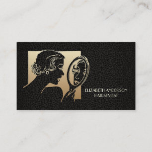 Glamorous Beautician Black and Gold Leopard Business Card