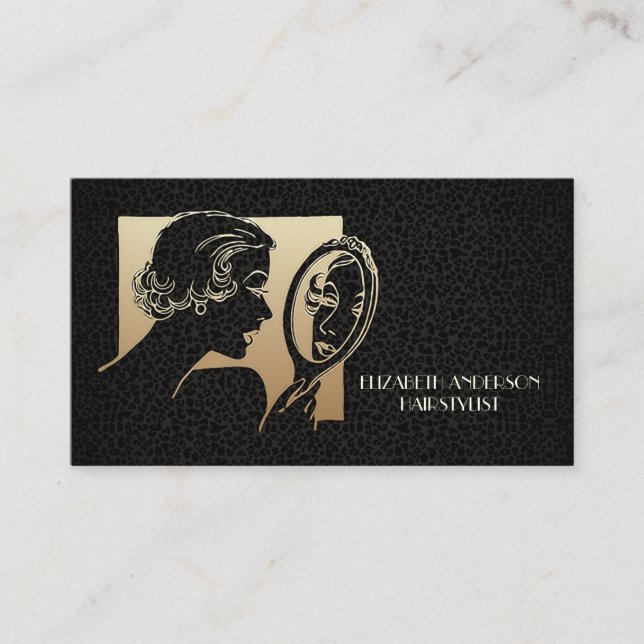 Glamorous Beautician Black and Gold Leopard Business Card (Front)