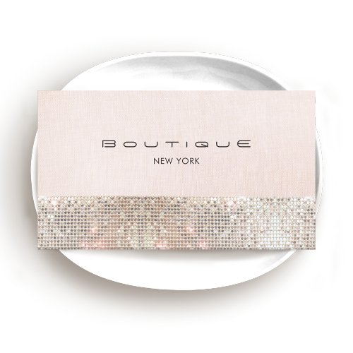 Faux Sequins and Linen Cute Pink Chic Boutique 2 Business Card Templates