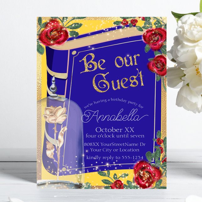 Glamorous Beauty and the Beast Fairy Tale Yellow Invitation (Creator Uploaded)