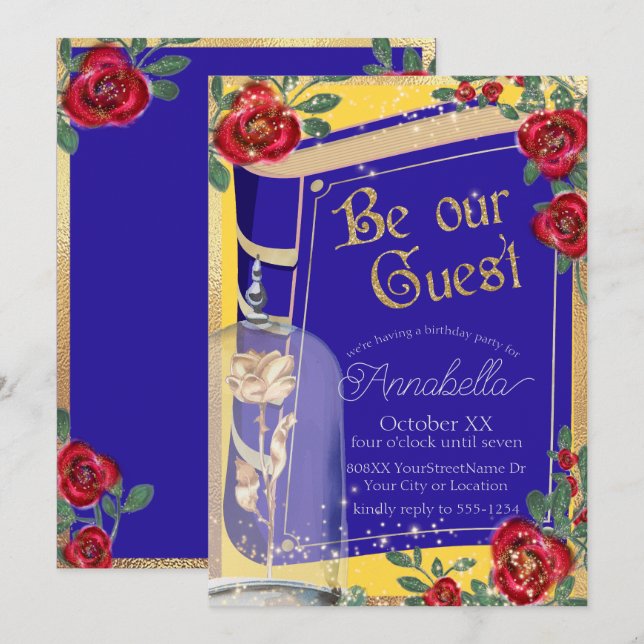 Glamorous Beauty and the Beast Fairy Tale Yellow Invitation (Front/Back)