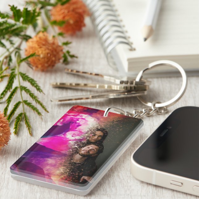 Glamorous Best Lovers Ever Floral Overlay Photo Keychain (Front Right)