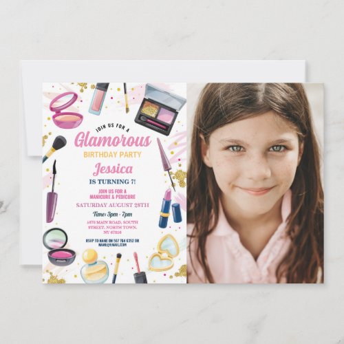 Glamorous Birthday Beauty Manicure Party Photo Invitation