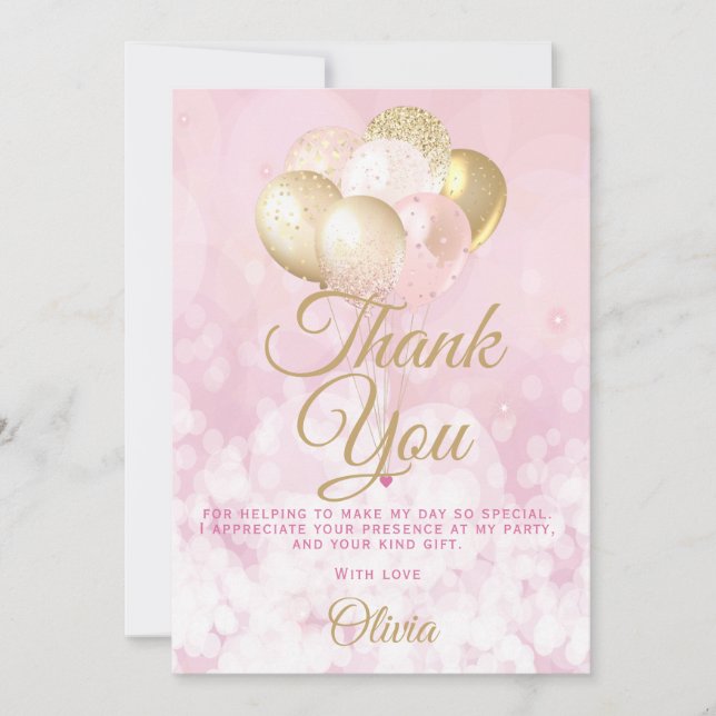 Glamorous Birthday Party Thank You Card (Front)