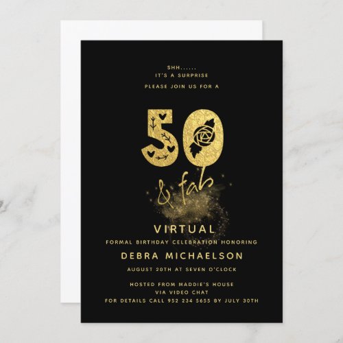 Glamorous Black and Gold 50  Fab Virtual Birthday Invitation