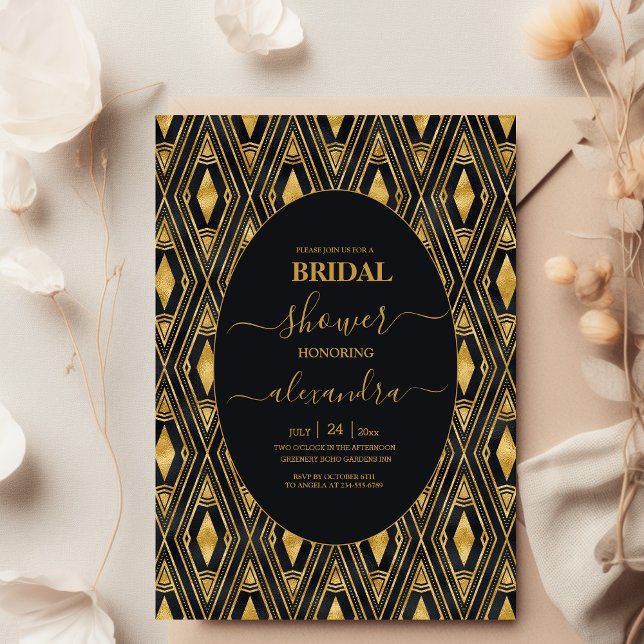 Glamorous Black and Gold Art Deco Bridal Invitation (Creator Uploaded)