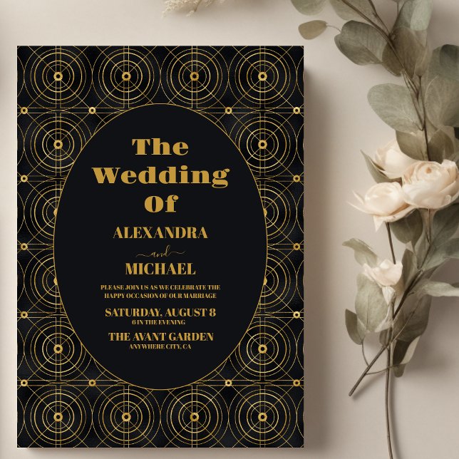 Glamorous Black and Gold Art Deco Wedding  Invitation (Creator Uploaded)