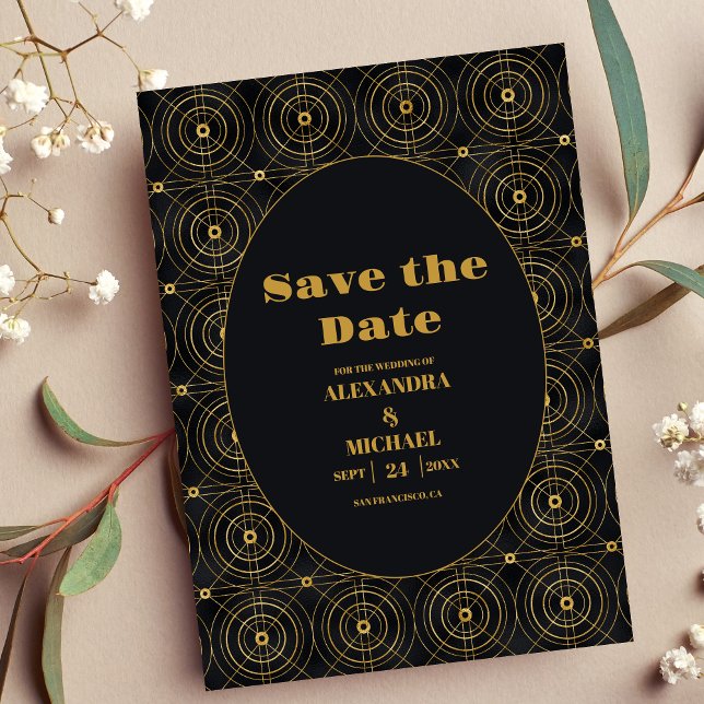 Glamorous Black and Gold Art Deco Wedding  Save The Date (Creator Uploaded)