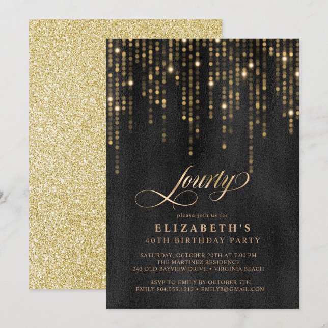 Glamorous Black and Gold Birthday Party  Invitation (Front/Back)