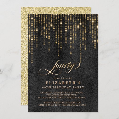 Glamorous Black and Gold Birthday Party  Invitation