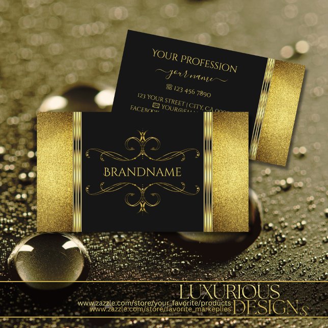 Glamorous Black and Gold Glitter Decorated Ornate Business Card (Creator Uploaded)