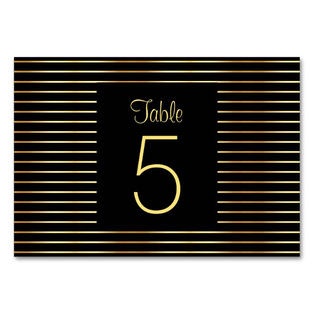Glamorous Black And Gold Template Modern Elegant Table Number (Front)