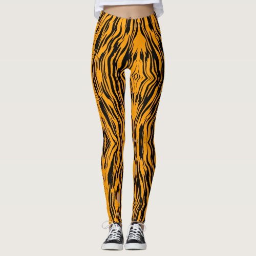 Glamorous Black and Orange Stripes Animal Print  Leggings