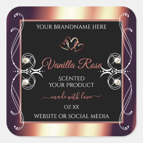 Glamorous Black and Rose Brown Decor Product Label