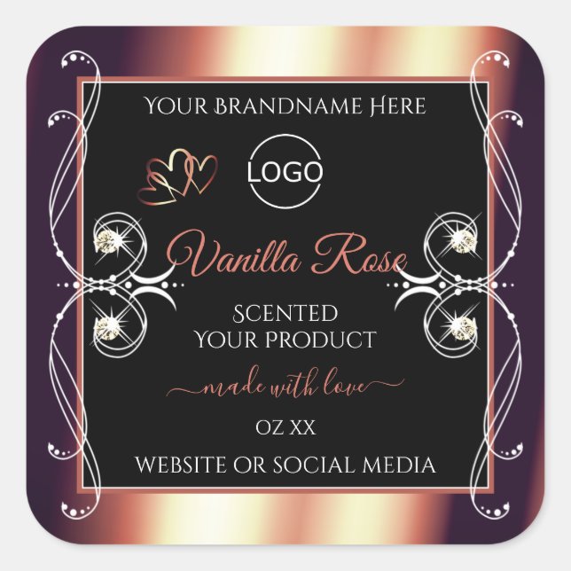 Glamorous Black and Rose Brown Logo Product Labels (Front)
