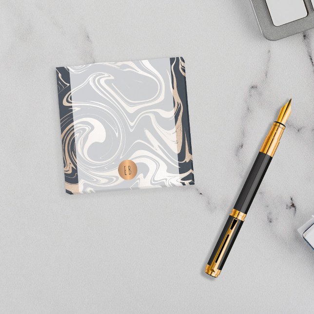 Glamorous black and rose gold marble monogrammed post-it notes (Creator Uploaded)