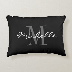 Glamorous black and white monogram accent pillow