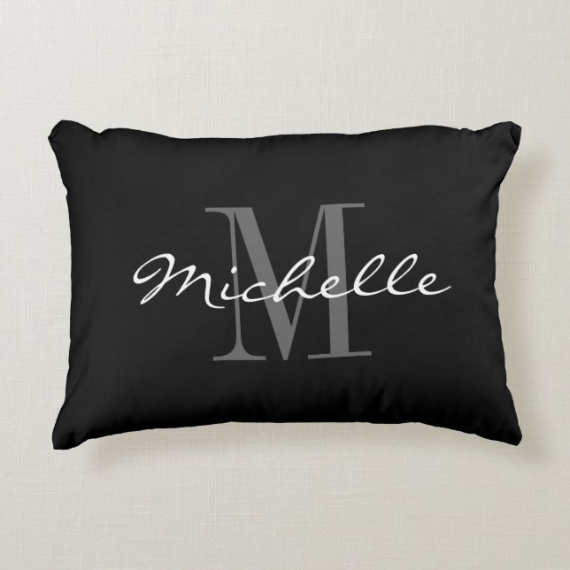 Glamorous black and white monogram accent pillow (Front)