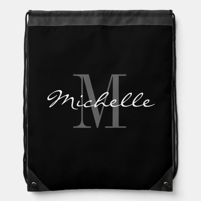 Glamorous black and white monogram drawstring bag (Front)