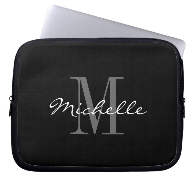 Glamorous black and white monogram laptop sleeves (Front)