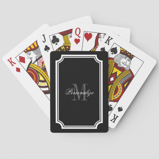 Glamorous black and white monogram playing cards (Back)