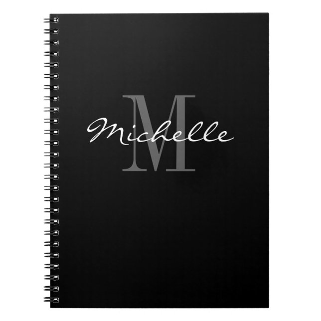 Glamorous black and white monogram spiral notebook (Front)