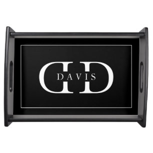 Glamorous black and white name initial monogram serving tray