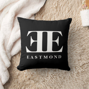 Glamorous black and white name initials monogram throw pillow