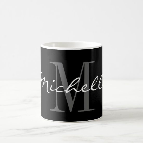 Glamorous black and white name monogram coffee mug