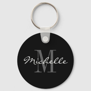 Glamorous black and white name monogram keychain