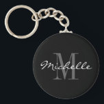 Glamorous black and white name monogram keychain<br><div class="desc">Glamorous black and white name monogram keychain. Classy script typography and custom background color. Elegant design for men women and kids. Monogrammed with your name initial letter. Cute birthday gift idea for dad, father, mom, mother, husband, wife, son, daughter etc. Also nice as party favor at chic weddings, reunion, graduation...</div>