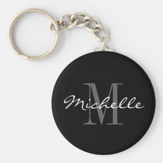 Glamorous black and white name monogram keychain