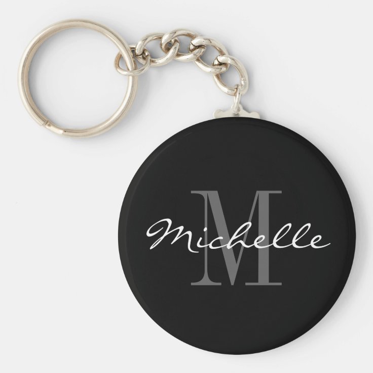 Glamorous black and white name monogram keychain Zazzle